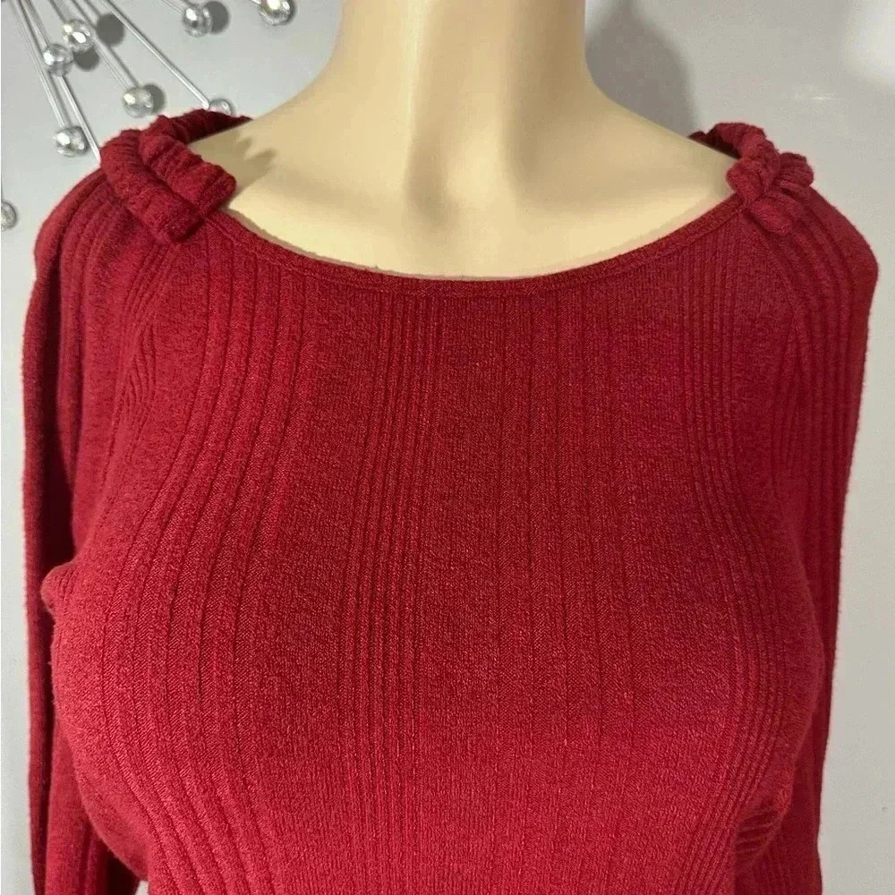 Wiholl Women’s Solid Raglan Long‎ Sleeve Ribbed Ruffle Smocked Sweater - Picture 7 of 11